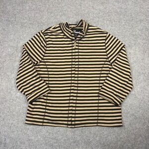 Onque Casuals Womens XL Full Zip Jacket Tan Black Striped Mock Neck 3/4 Sleeve